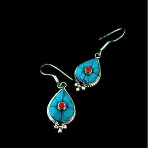 Vintage silver and turquoise Native American teardrop earrings